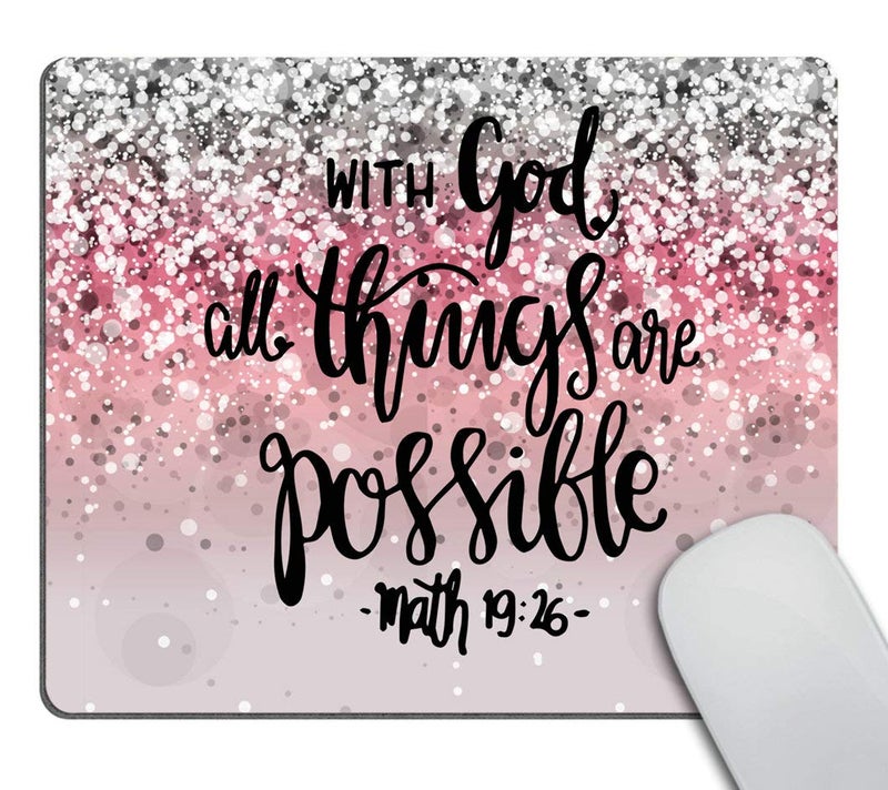 Smooffly Gaming Mouse Pad Custom, with God All Things are Possible Motivational and Inspirational Quote Personality Desings Computer Mouse Pad - Image 1